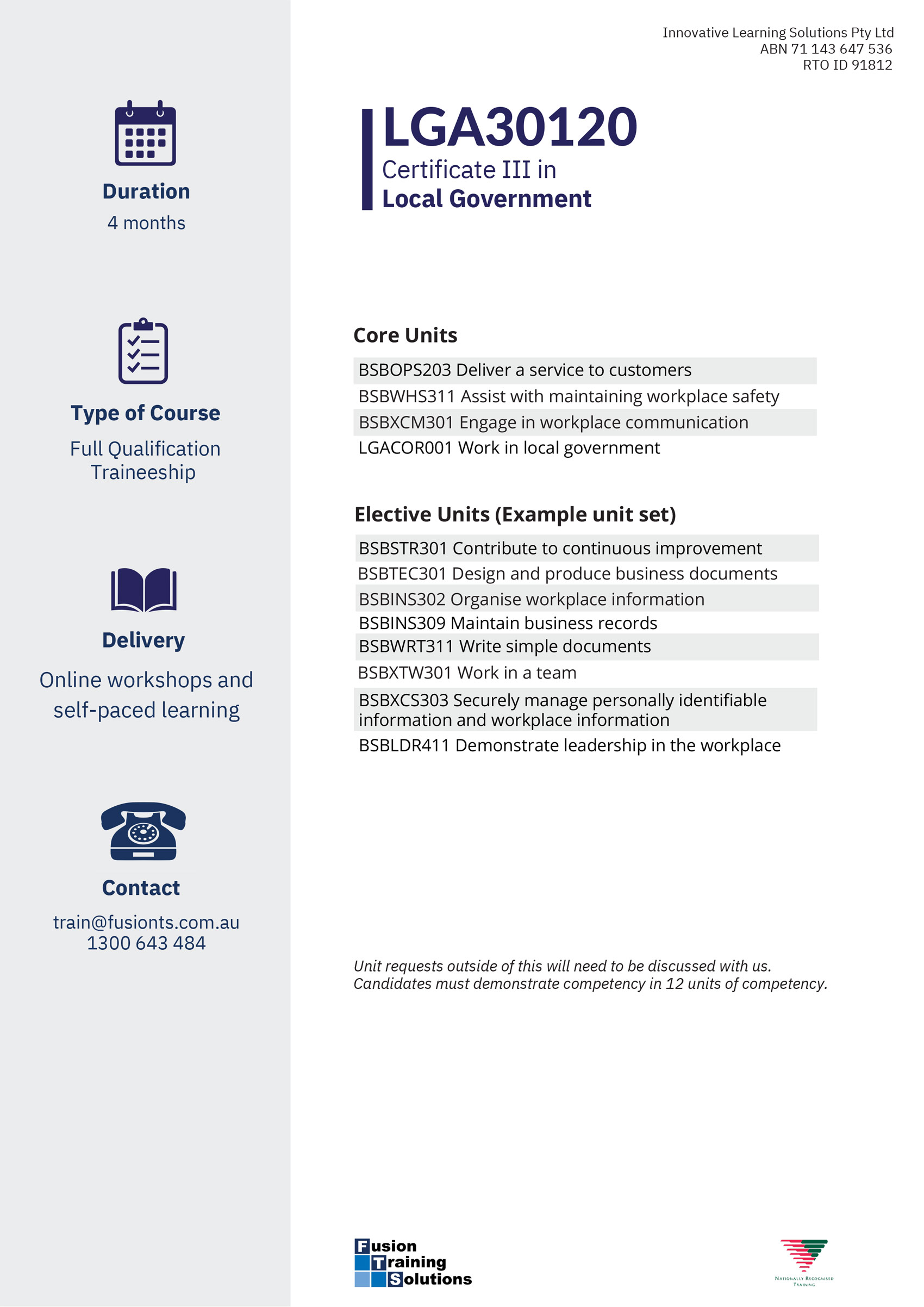 LGA30120 Certificate III in Local Government