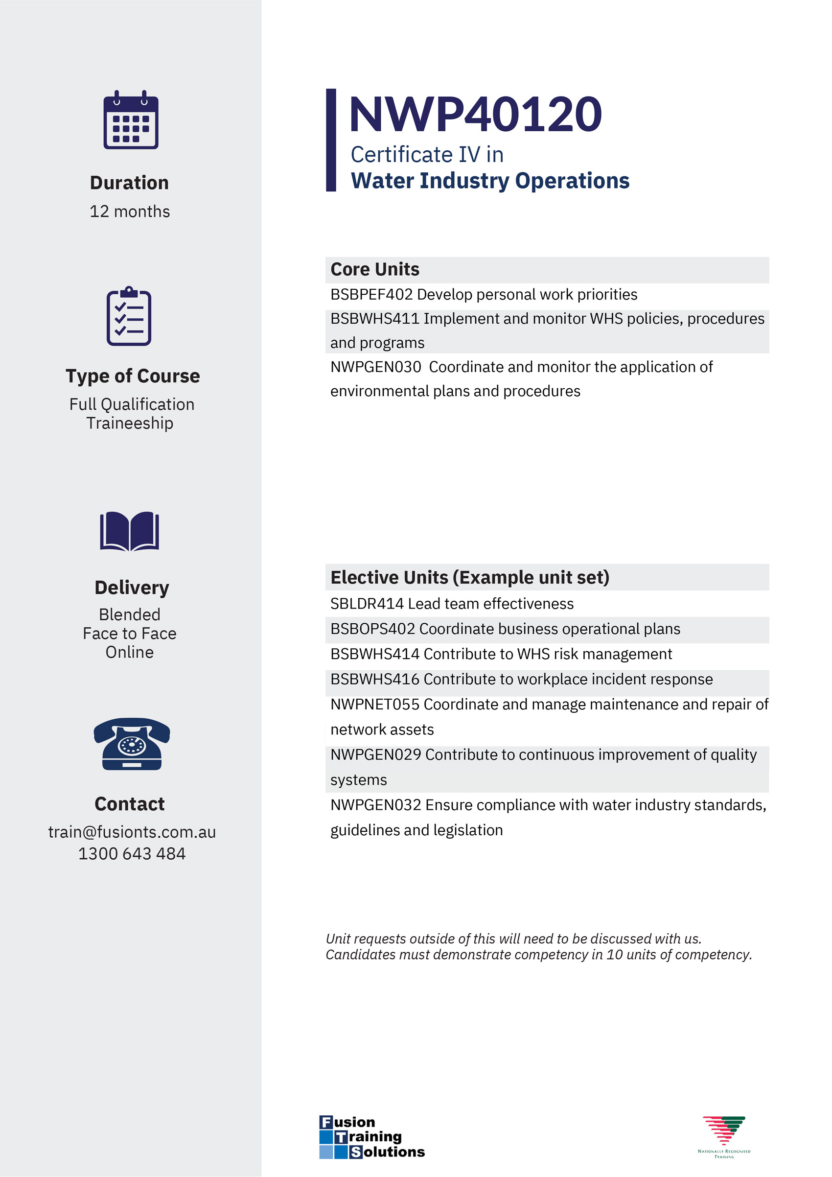 NWP40120 Certificate IV in Water Industry Operations