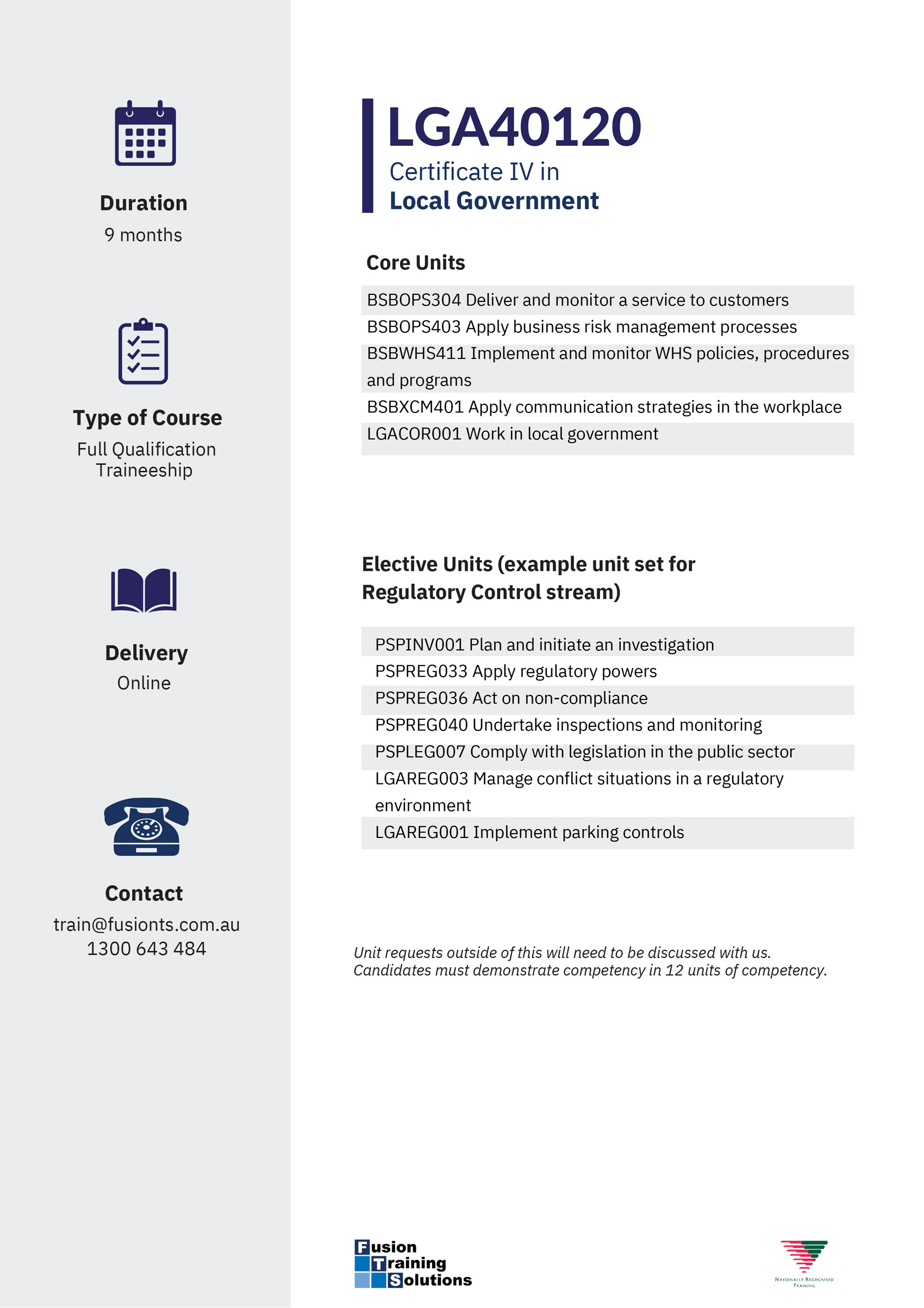 LGA40120 Certificate IV in Local Government