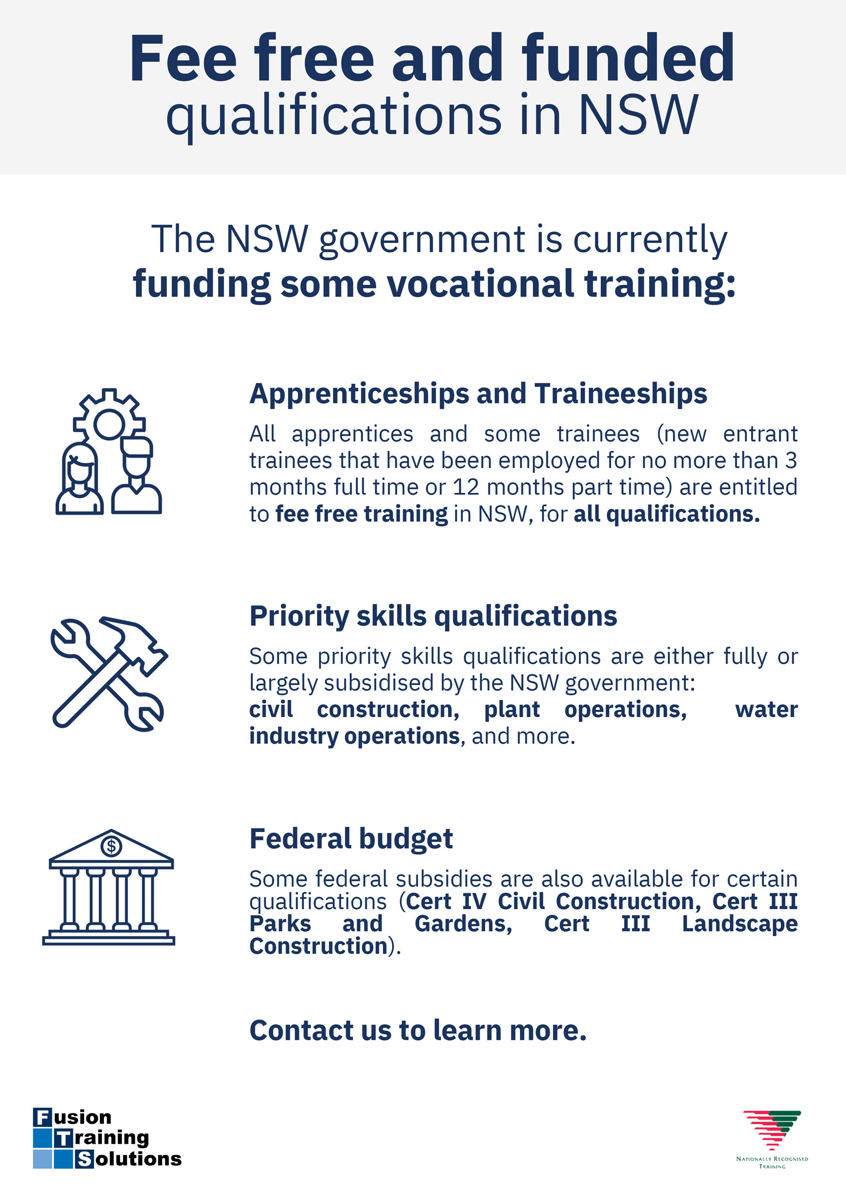 Fee free and funded qualifications in NSW