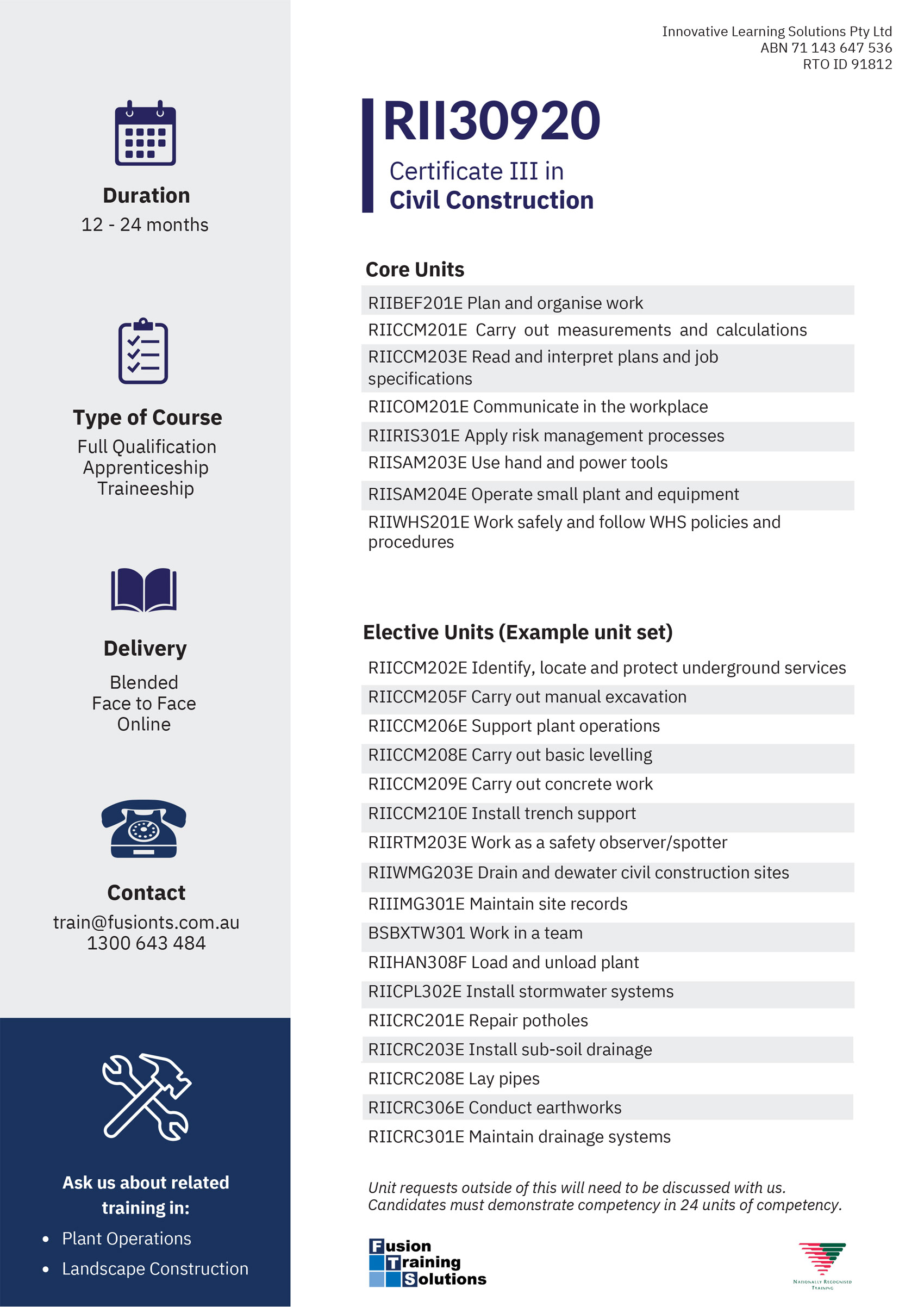 RII30920 Certificate III in Civil Construction