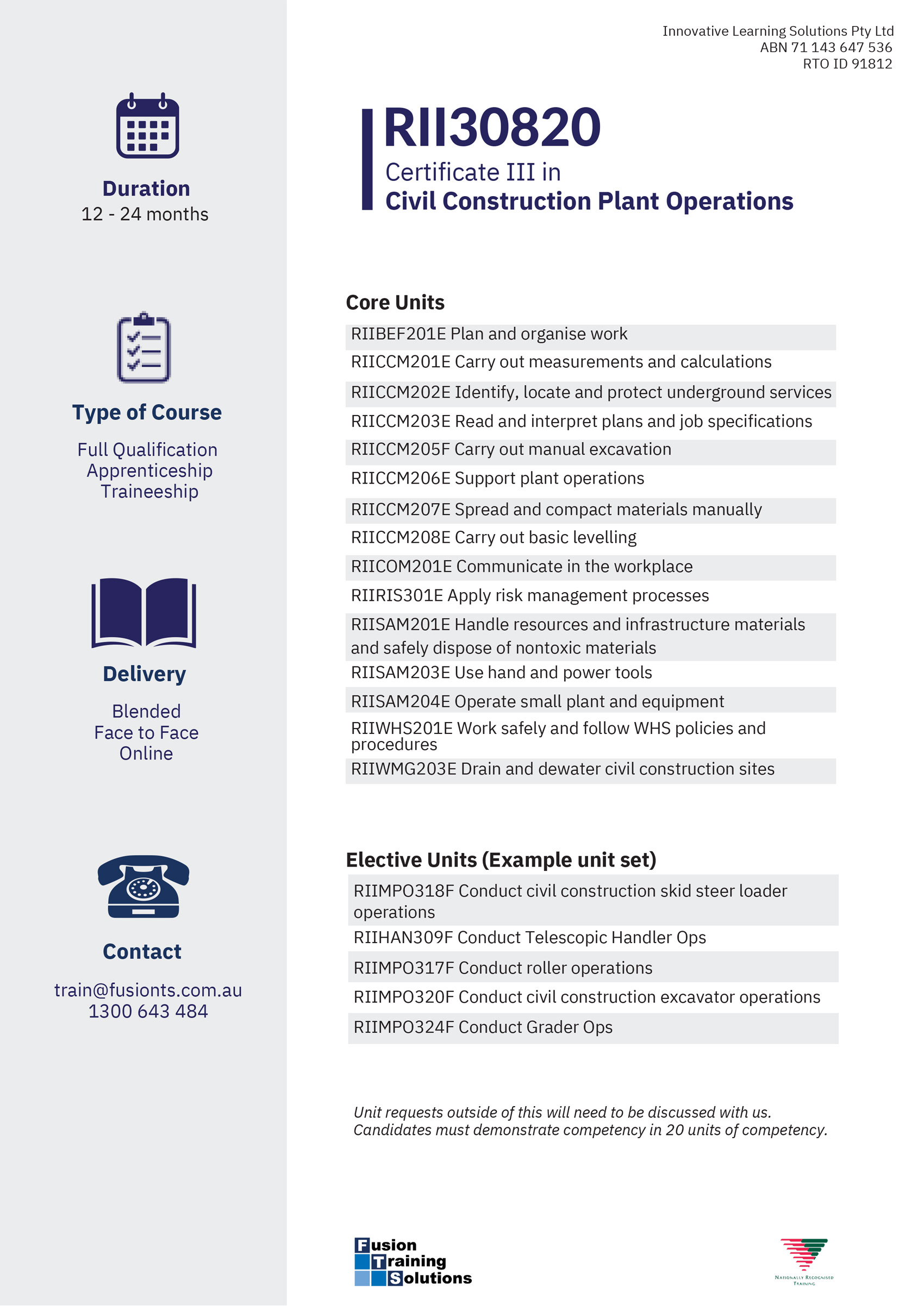 RII30820 Certificate III in Civil Construction Plant Operations