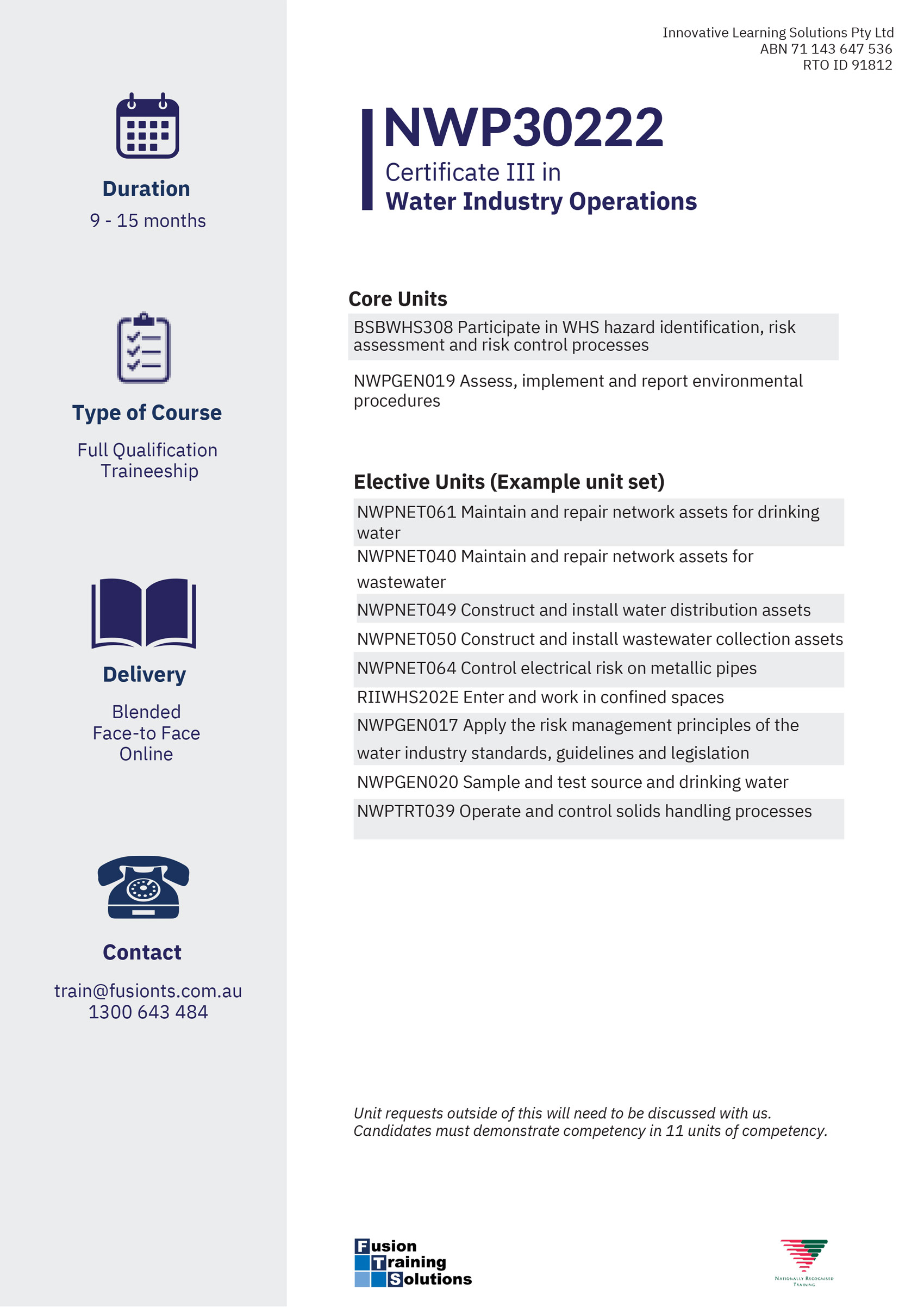 NWP30222 Certificate III in Water Industry Operations