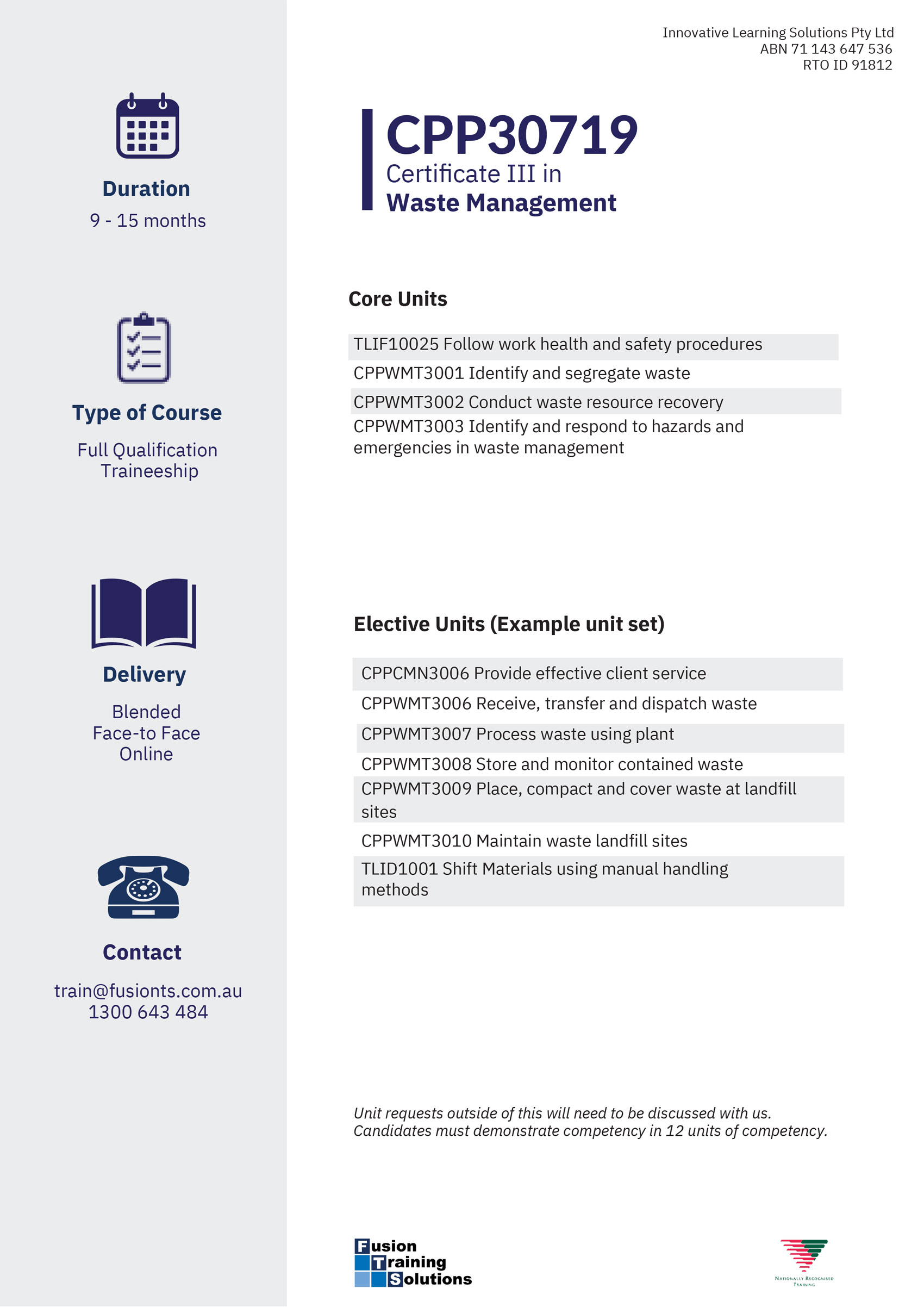 CPP30719 Certificate III in Waste Management